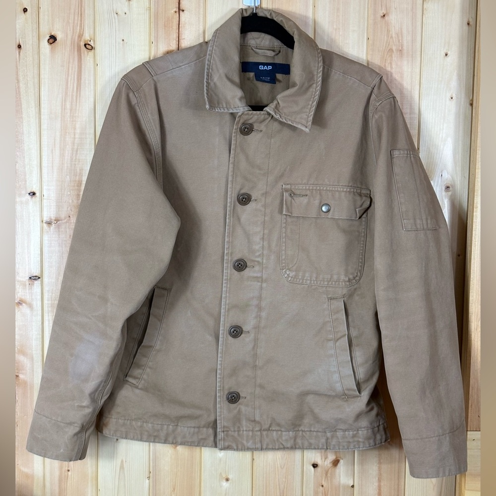 VTG Gap Men’s Chore Jacket XS Canvas Quilted Flawed Stains & Tears Y2K Neutral